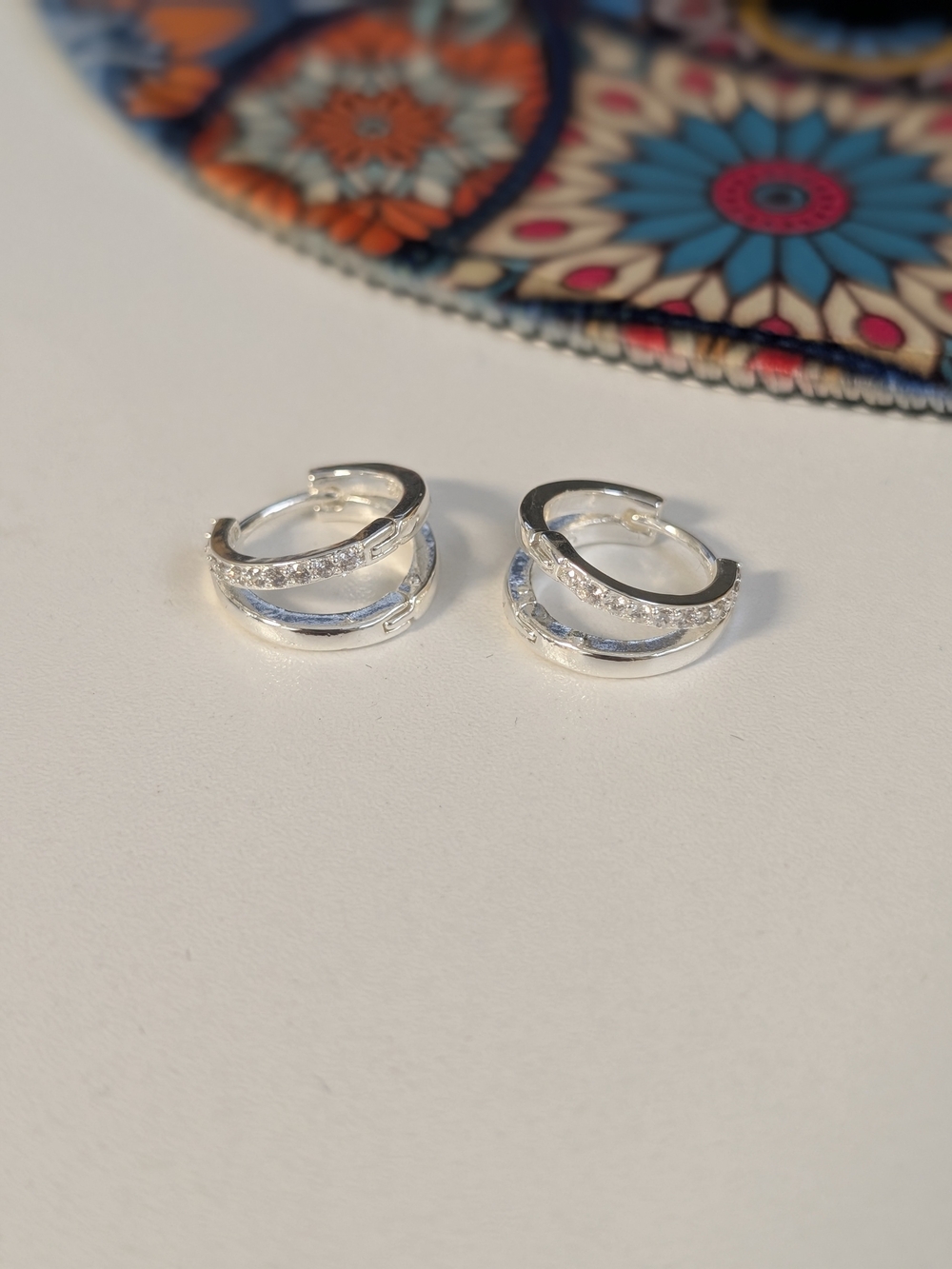 .925 Silver Crystal Double Band Earrings
